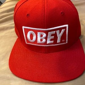 Obey Box Logo Spellout RARE Red Baseball Snapback